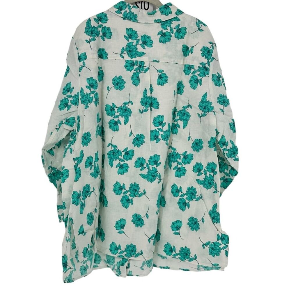 Woman Within White With Green Floral Design Top Size 26/28 - Picture 2 of 4